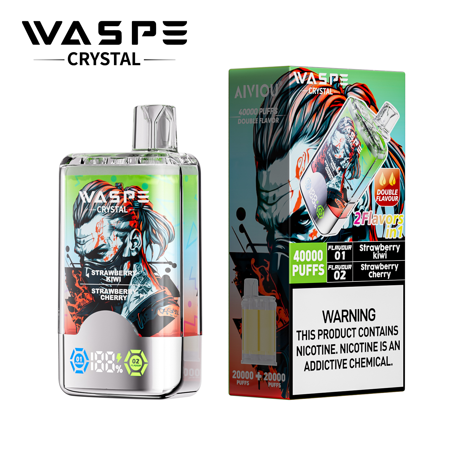 Waspe Crystal 2 in 1 Disposable Vape 40k Puffs 0mg/20mg/50mg (CN Warehouse)