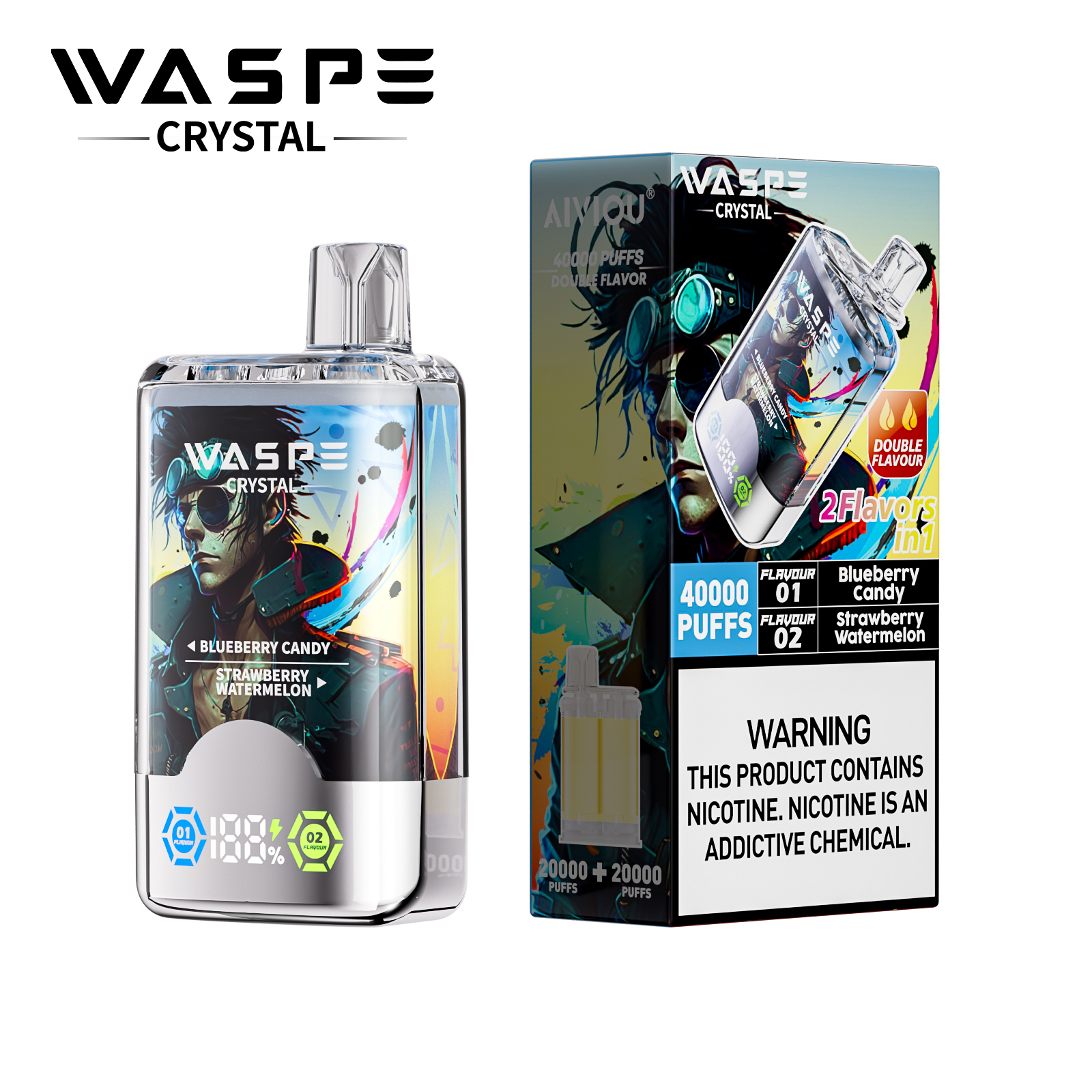 Waspe Crystal 2 in 1 Disposable Vape 40k Puffs 0mg/20mg/50mg (CN Warehouse)