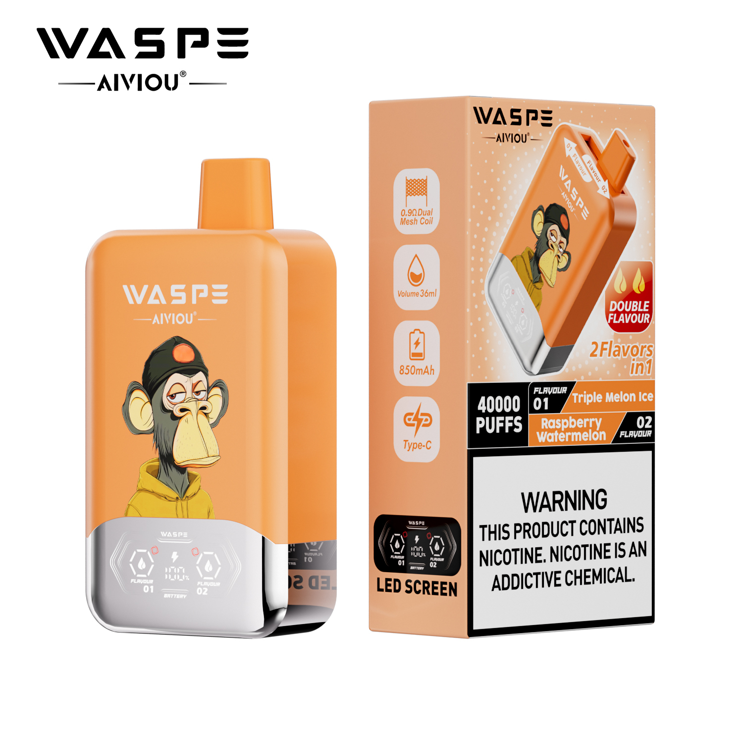 Waspe Aiviou 2 in 1 Disposable Vape 40k Puffs 20MG(2%)（EU Warehouse)