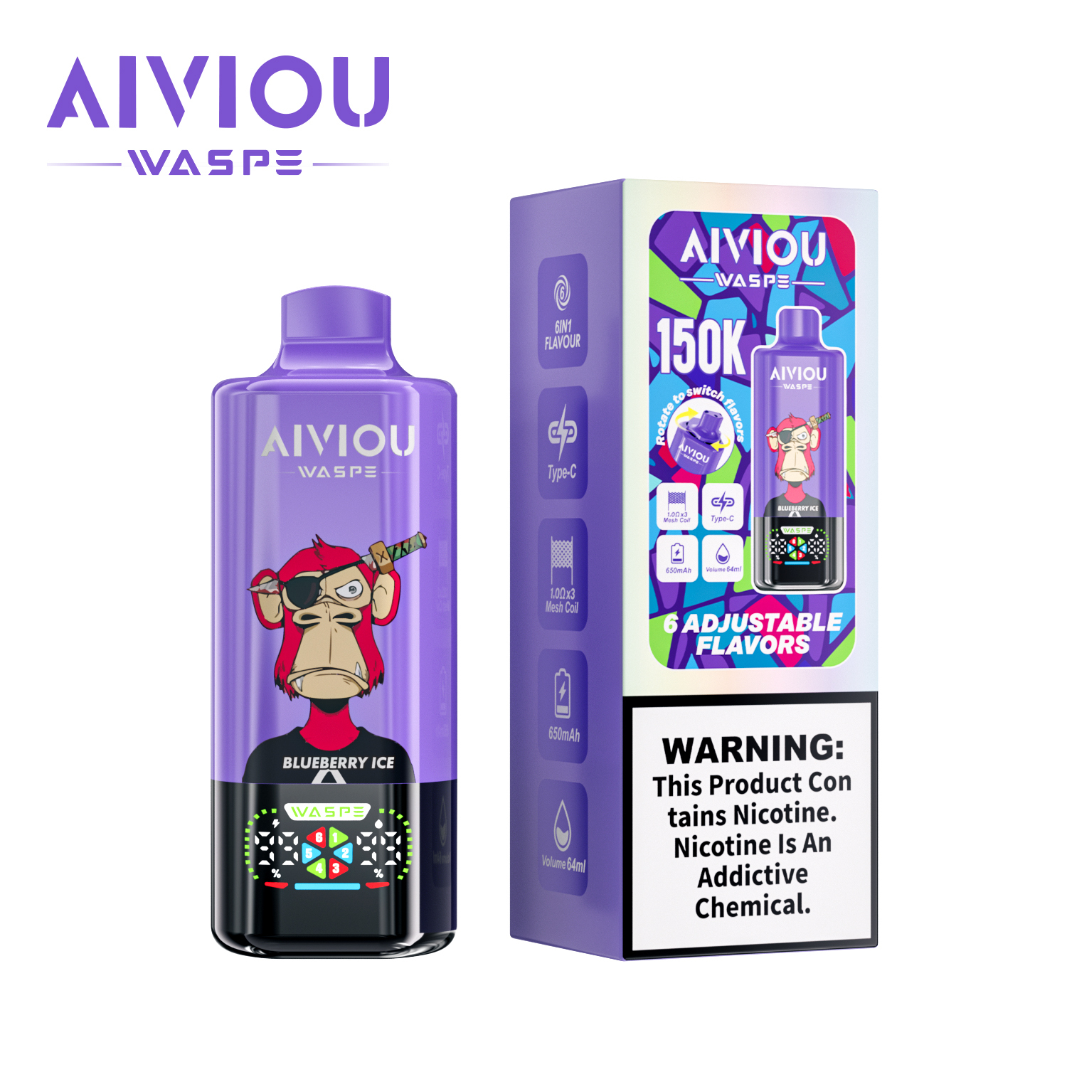 Waspe Aiviou 6 in 1 Disposable Vape 150k Puffs 0/20/50mg (CN Warehouse)