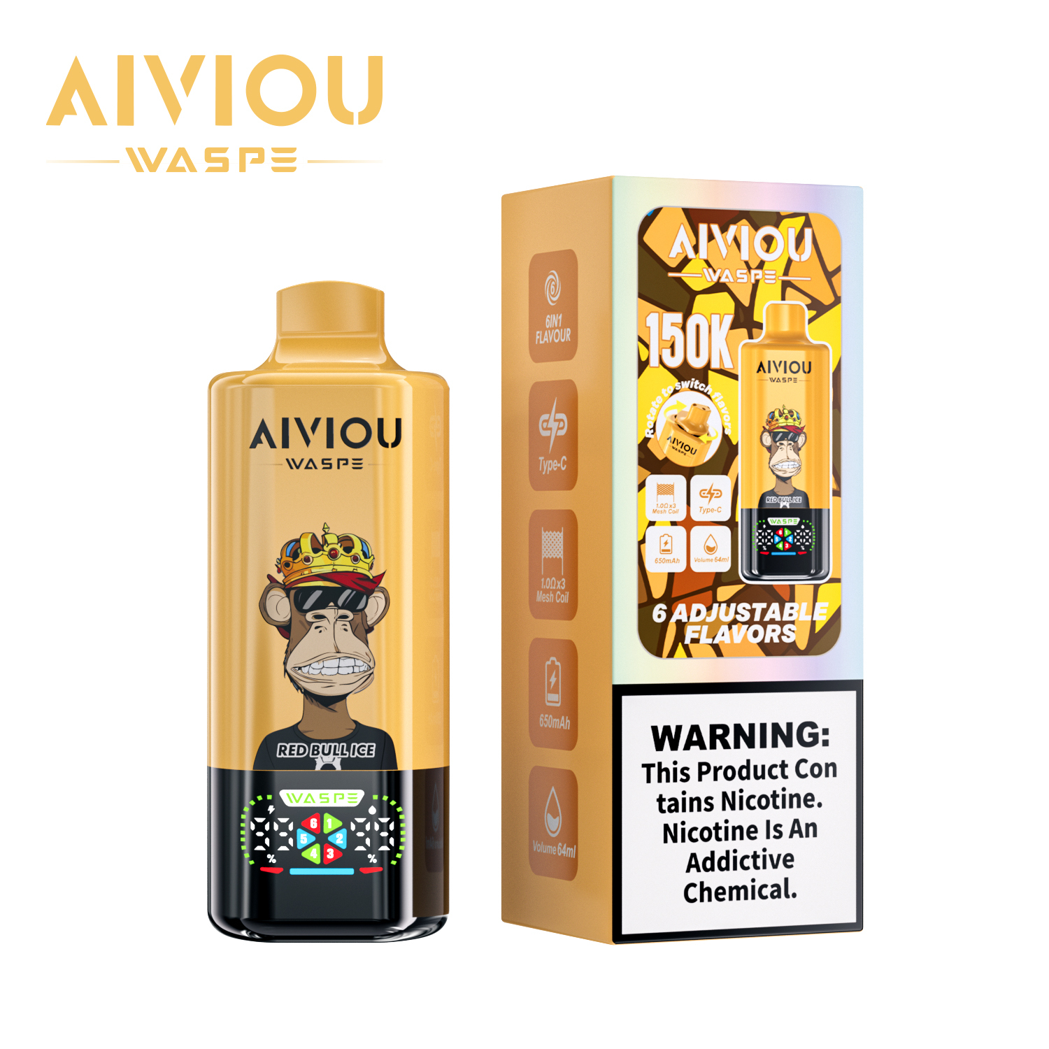 Waspe Aiviou 6 in 1 Disposable Vape 150k Puffs 0/20/50mg (CN Warehouse)