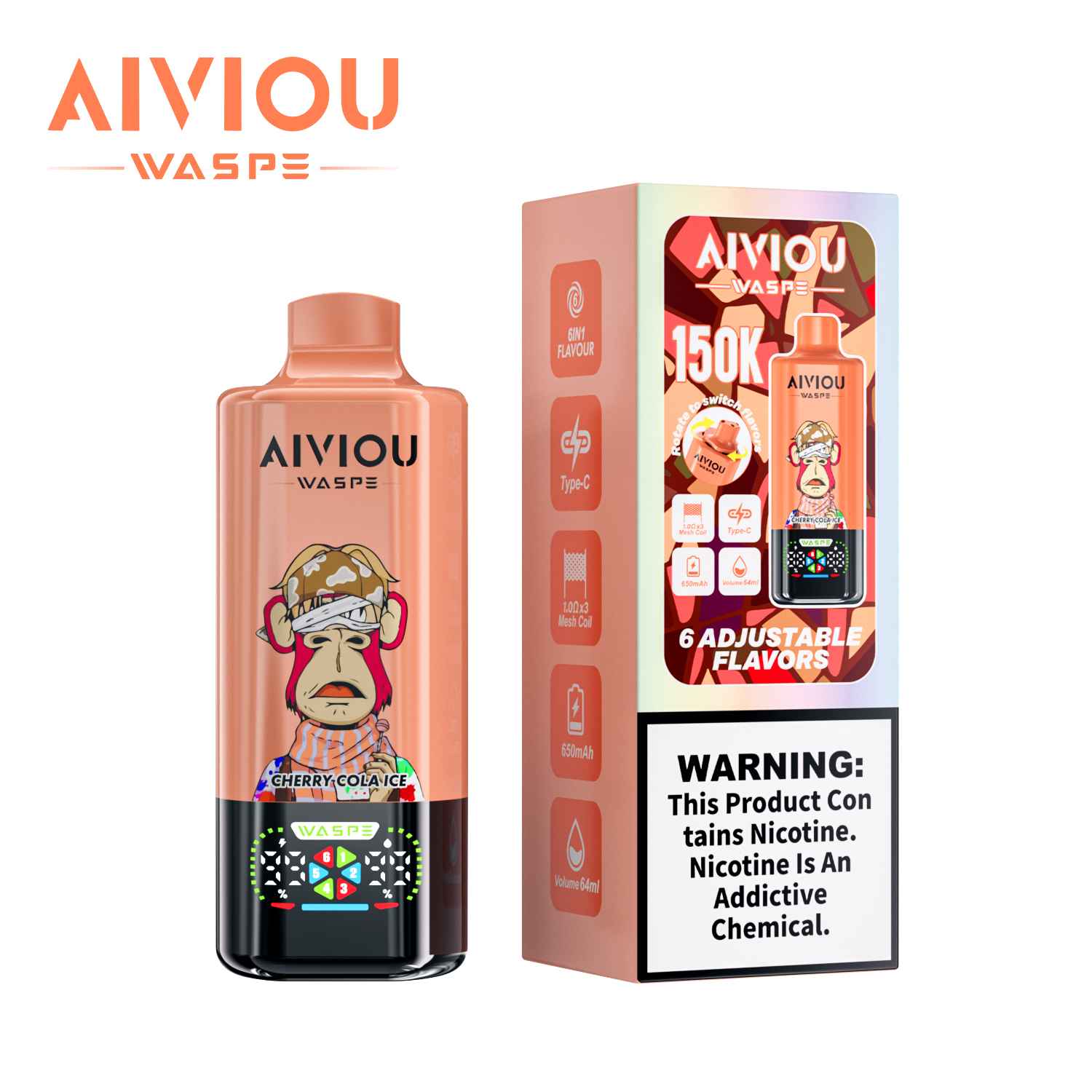 Waspe Aiviou 6 in 1 Disposable Vape 150k Puffs 0/20/50mg (CN Warehouse)