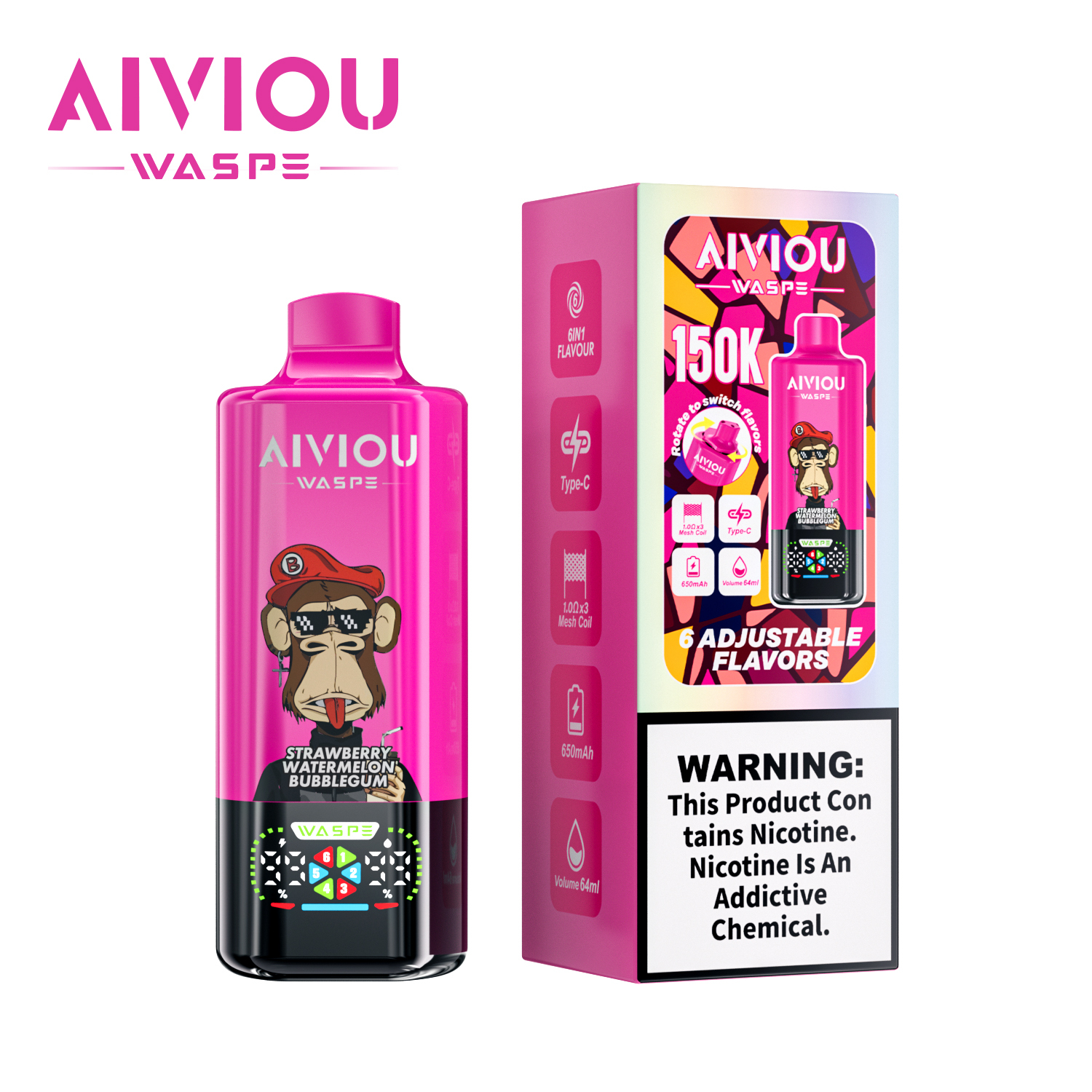 Waspe Aiviou 6 in 1 Disposable Vape 150k Puffs 0/20/50mg (CN Warehouse)