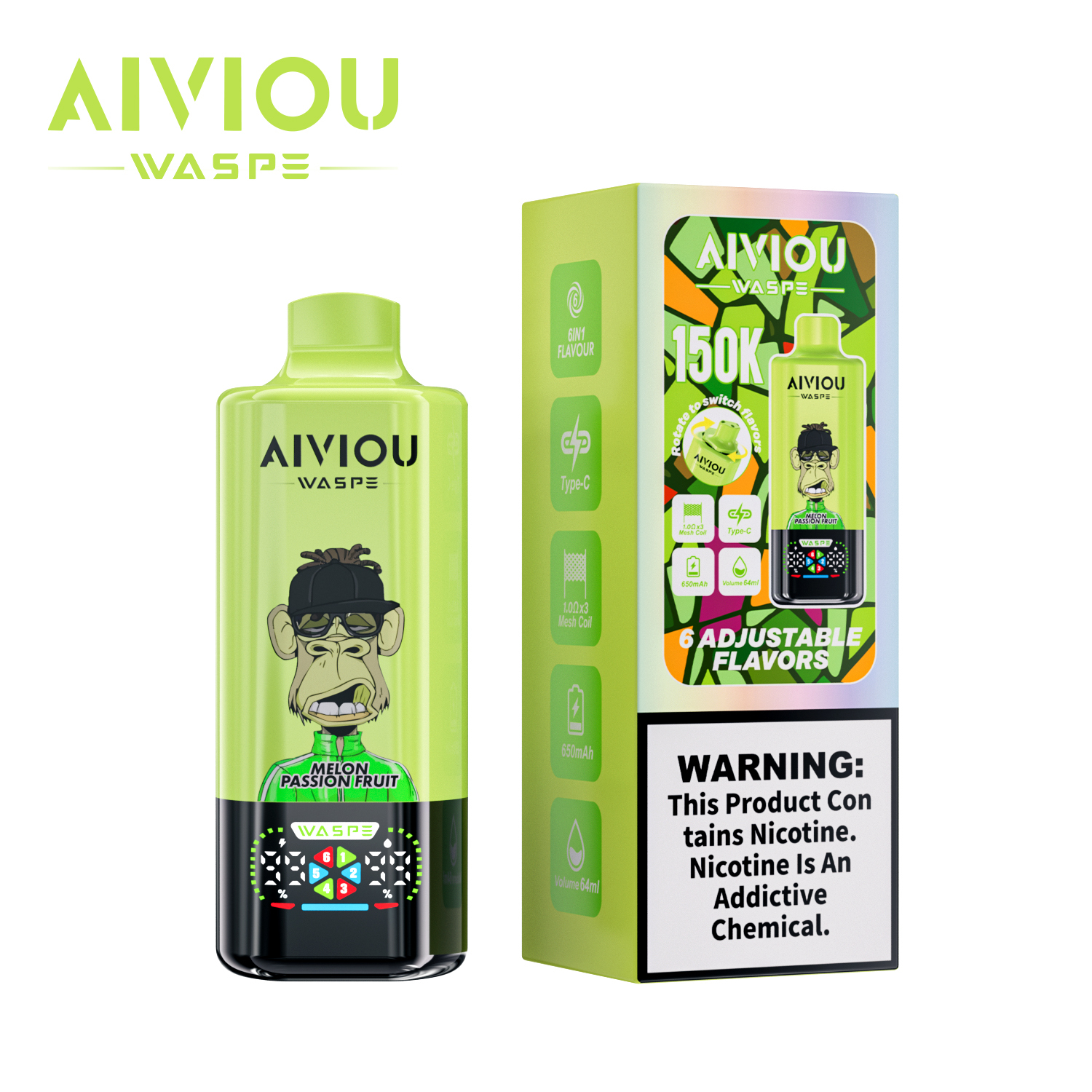 Waspe Aiviou 6 in 1 Disposable Vape 150k Puffs 0/20/50mg (CN Warehouse)