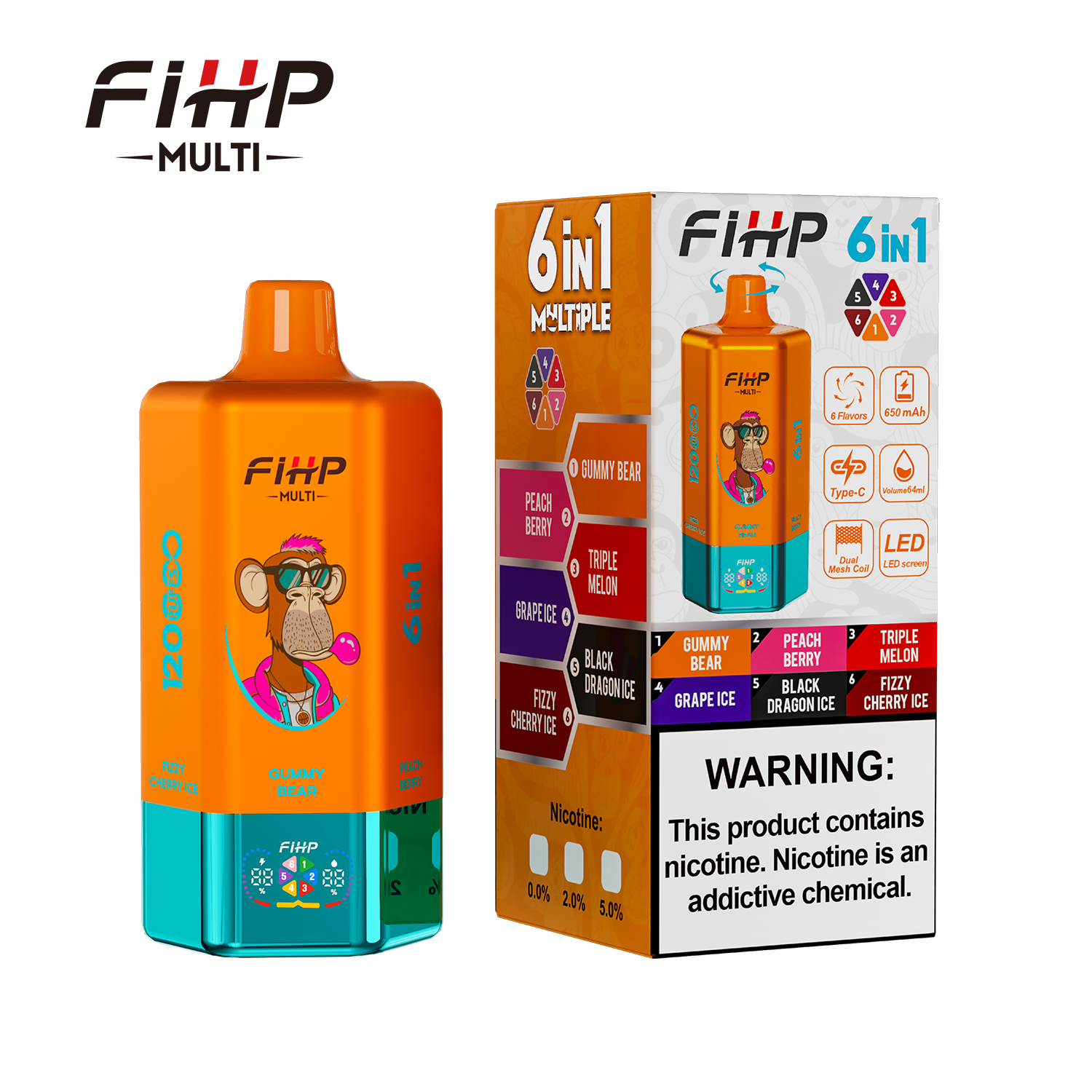 FIHP 6 IN 1 Disposable Vape 120k Puffs 20/50mg (CN Warehouse)
