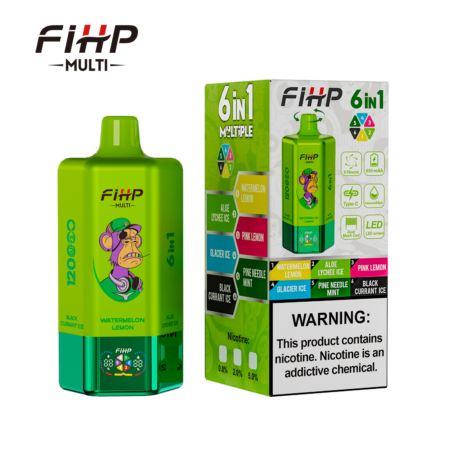 FIHP 6 IN 1 Disposable Vape 120k Puffs 20/50mg (CN Warehouse)