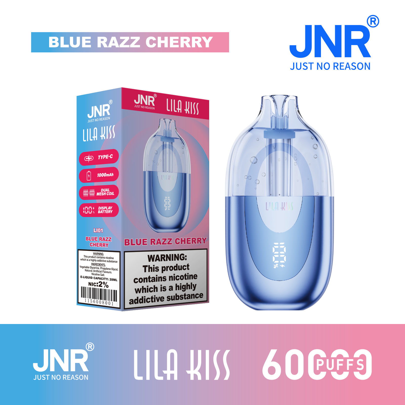 JNR Lila Kiss 60K Puffs RGB Light Disposable Vape (CN Warehouse)