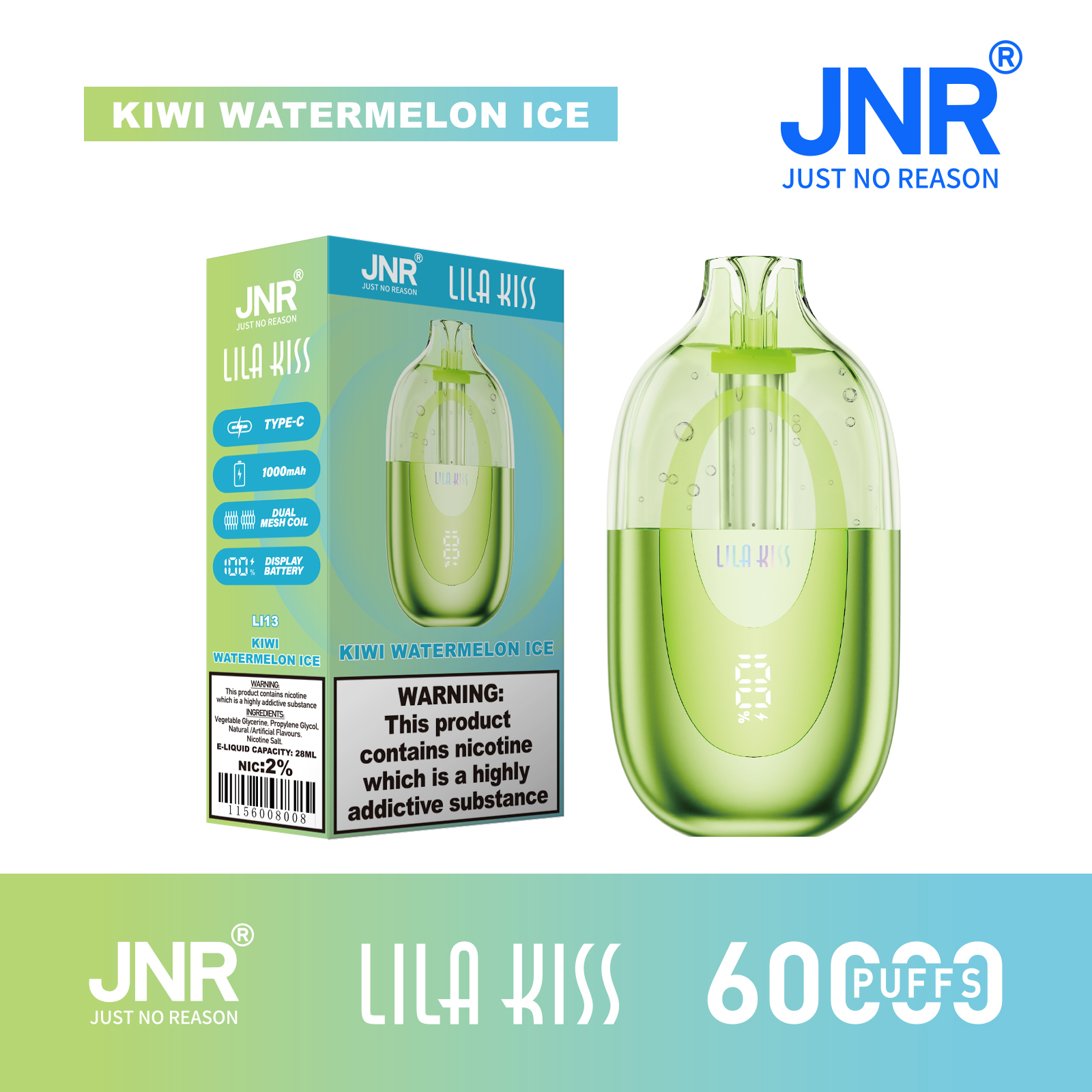 JNR Lila Kiss 60K Puffs RGB Light Disposable Vape (CN Warehouse)