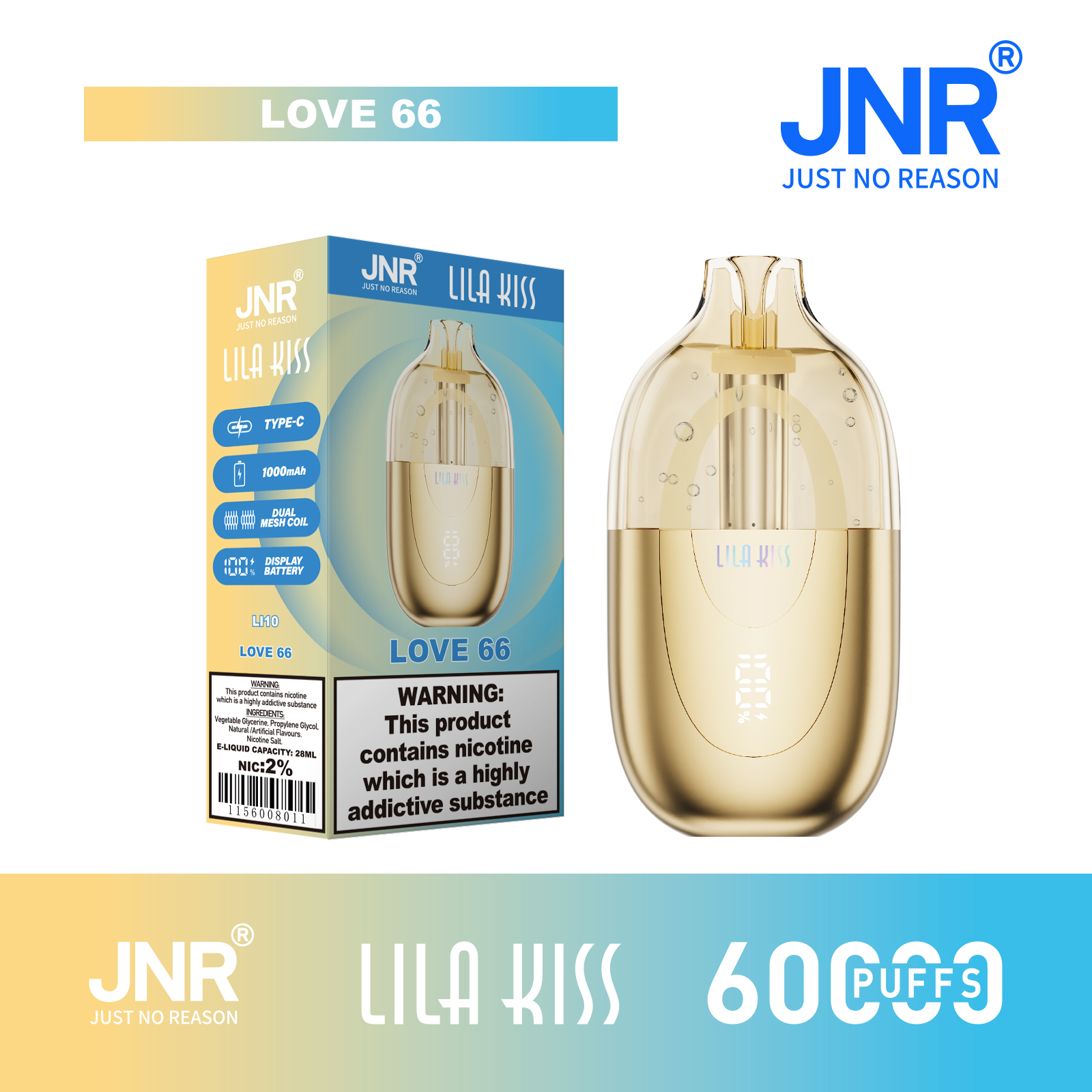 JNR Lila Kiss 60K Puffs RGB Light Disposable Vape (CN Warehouse)