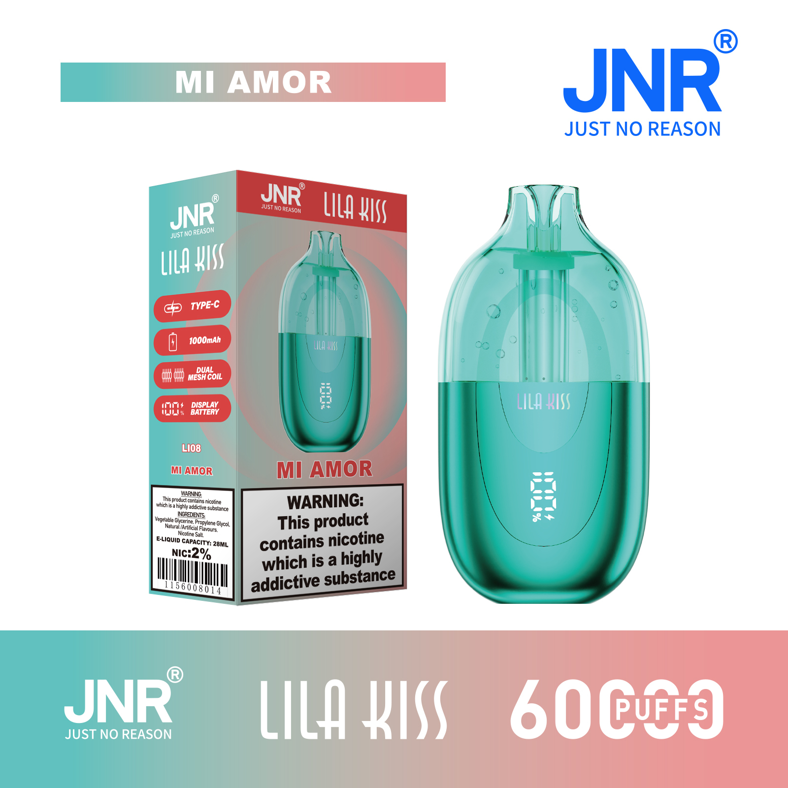 JNR Lila Kiss 60K Puffs RGB Light Disposable Vape (CN Warehouse)