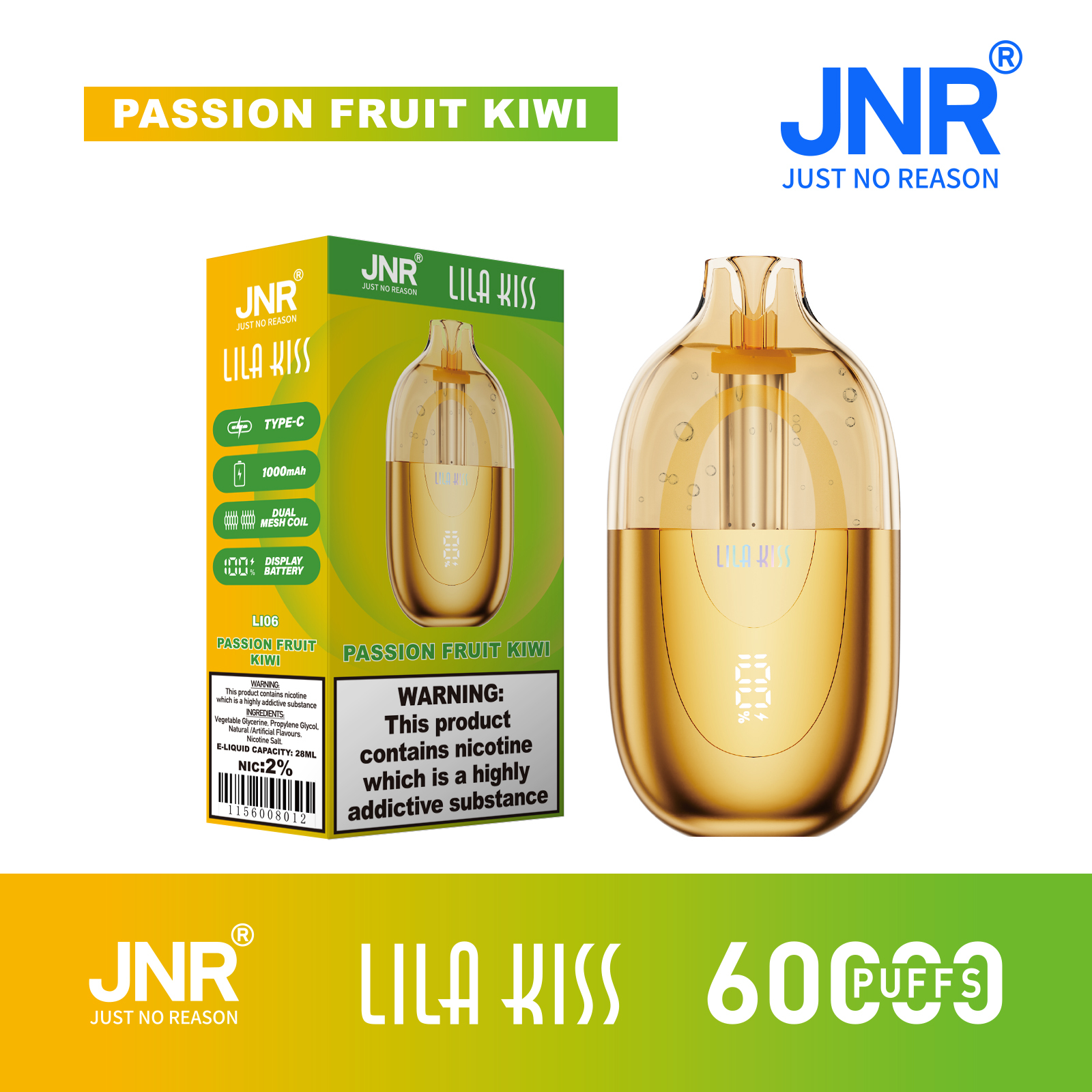 JNR Lila Kiss 60K Puffs RGB Light Disposable Vape (CN Warehouse)