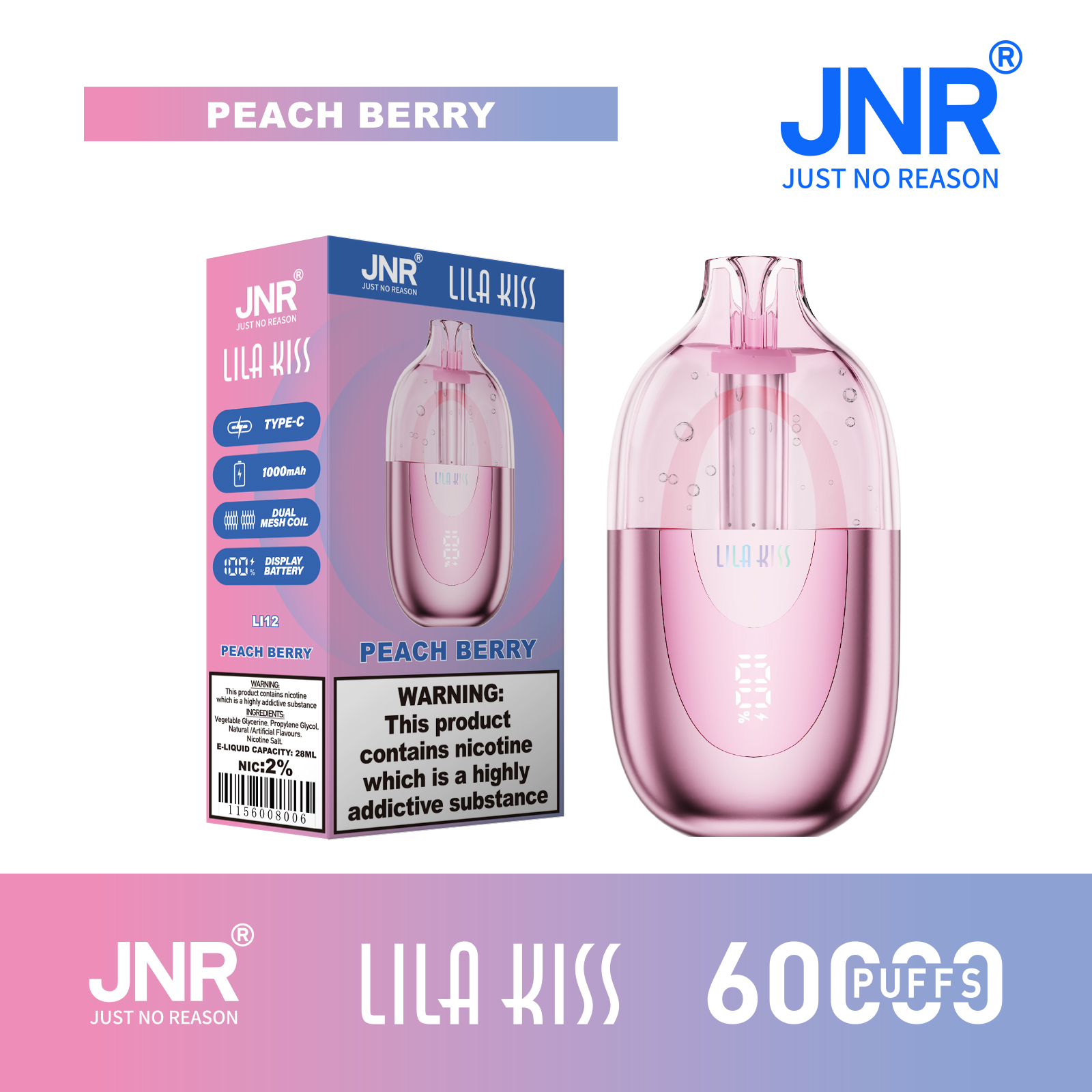 JNR Lila Kiss 60K Puffs RGB Light Disposable Vape (CN Warehouse)