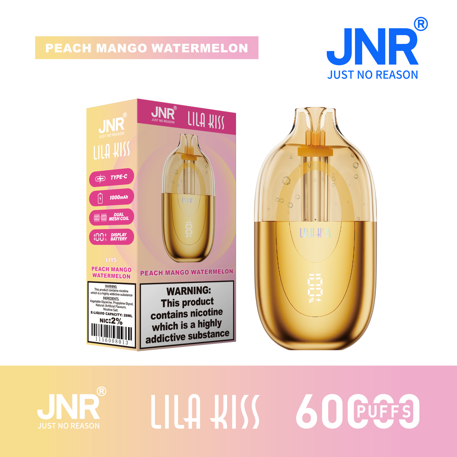 JNR Lila Kiss 60K Puffs RGB Light Disposable Vape (CN Warehouse)