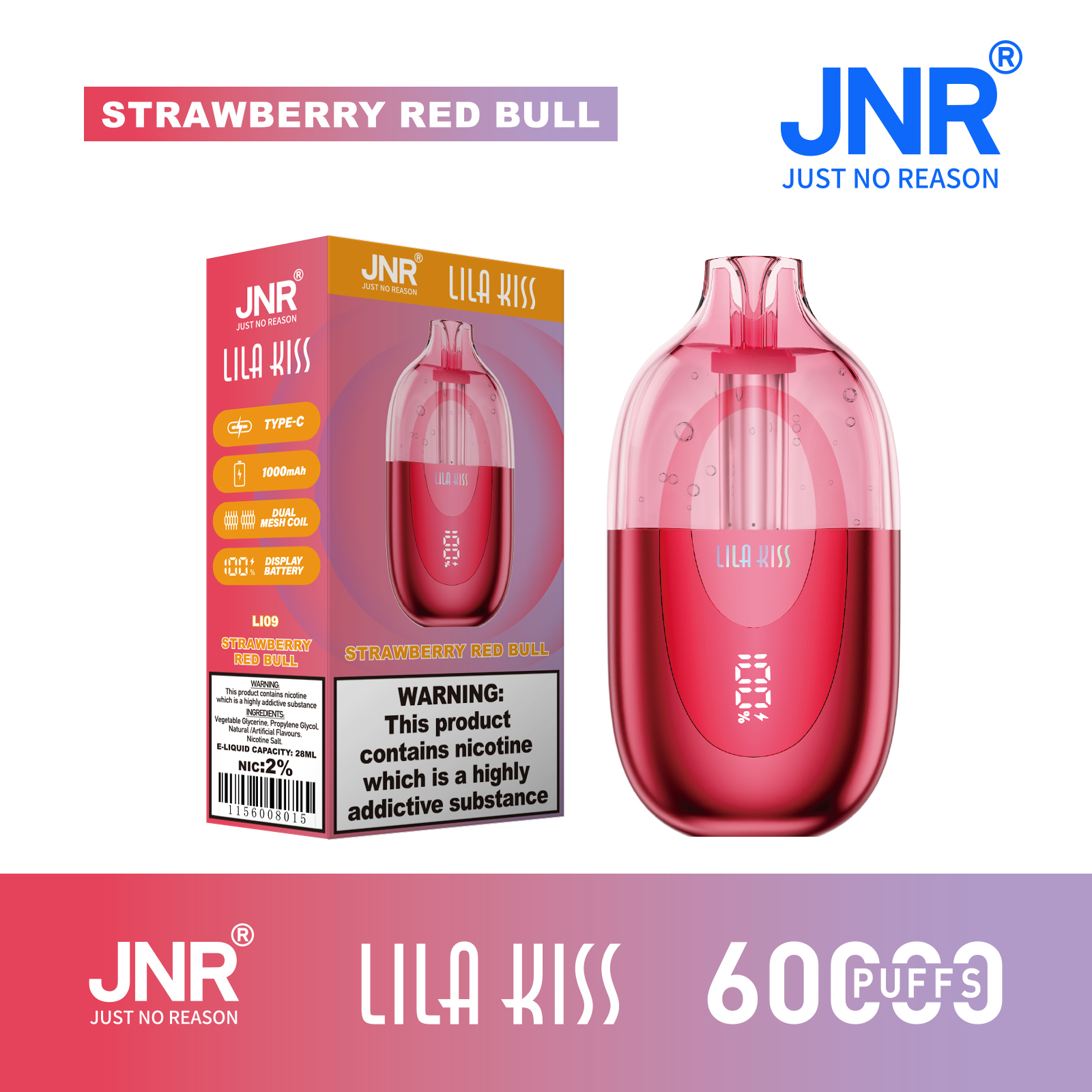 JNR Lila Kiss 60K Puffs RGB Light Disposable Vape (CN Warehouse)