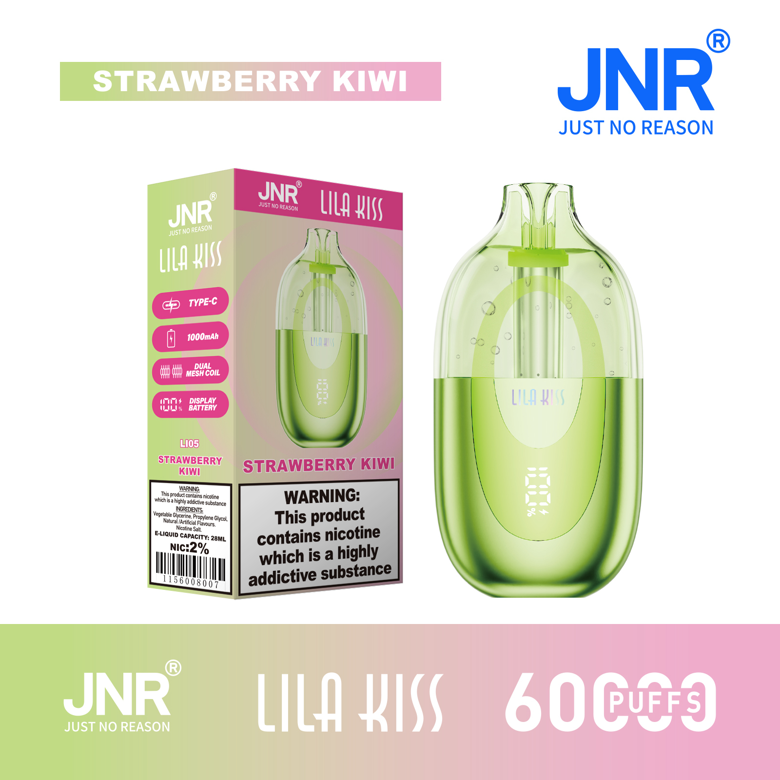 JNR Lila Kiss 60K Puffs RGB Light Disposable Vape (CN Warehouse)