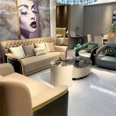 Luxury Beige Leather Highback tufted leather Sofa Furniture Italian Modern Wood Frame Tufted nappa leather sofa