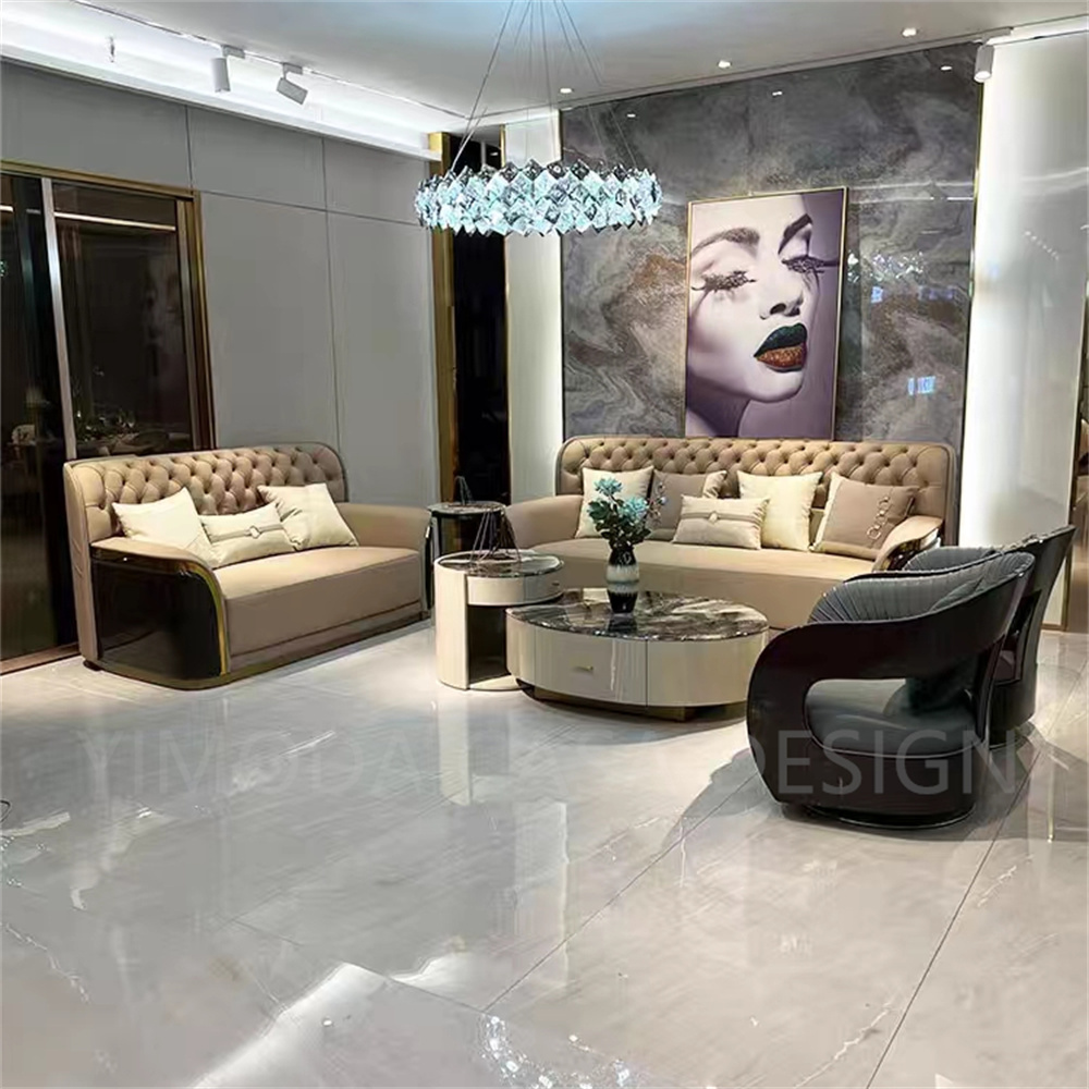 Luxury Beige Leather Highback tufted leather Sofa Furniture Italian Modern Wood Frame Tufted nappa leather sofa