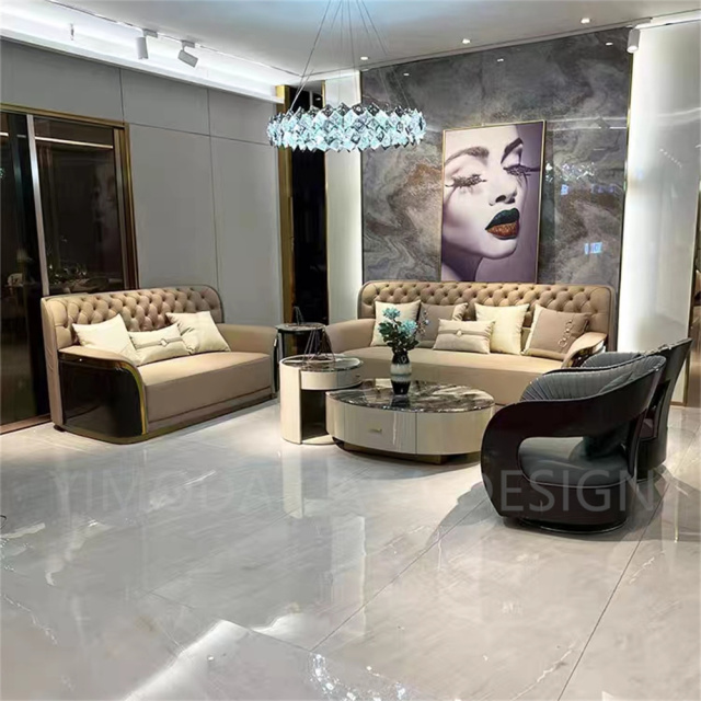 Luxury Beige Leather Highback tufted leather Sofa Furniture Italian Modern Wood Frame Tufted nappa leather sofa
