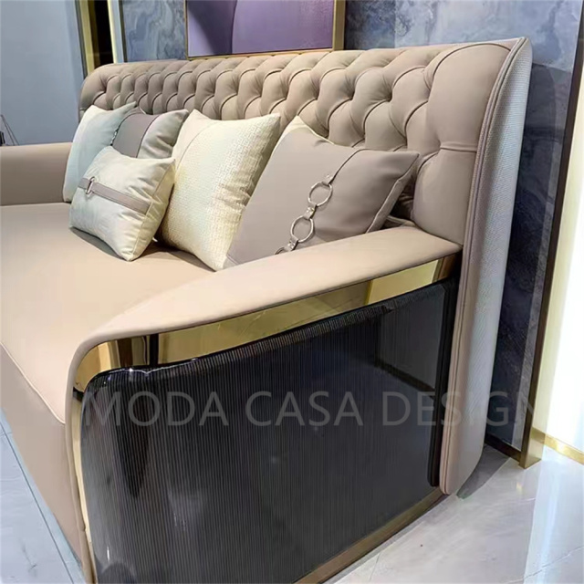 Luxury Beige Leather Highback tufted leather Sofa Furniture Italian Modern Wood Frame Tufted nappa leather sofa