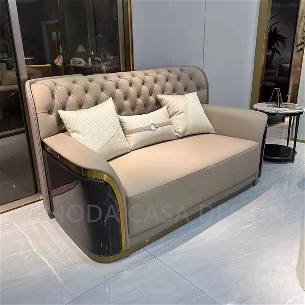 Luxury Beige Leather Highback tufted leather Sofa Furniture Italian Modern Wood Frame Tufted nappa leather sofa