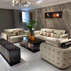 High Quality Luxury Beige Leather Sectional Sofa Set Furniture Italian Modern Solid Wood Frame Tufted Couch Living Room Sofas