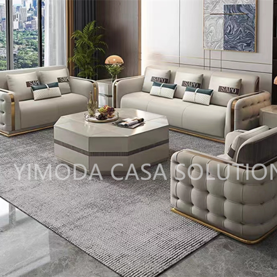 High Quality Luxury Beige Leather Sectional Sofa Set Furniture Italian Modern Solid Wood Frame Tufted Couch Living Room Sofas