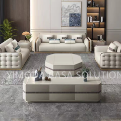 High Quality Luxury Beige Leather Sectional Sofa Set Furniture Italian Modern Solid Wood Frame Tufted Couch Living Room Sofas