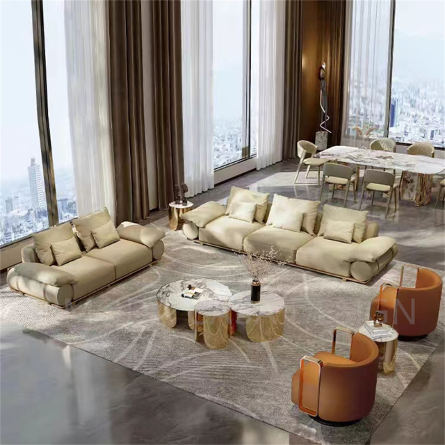 Luxury Living Room Furniture 1123 Orange leather Sofas With Living Room Orange white contrast color Accent chair Sofa Set Furniture