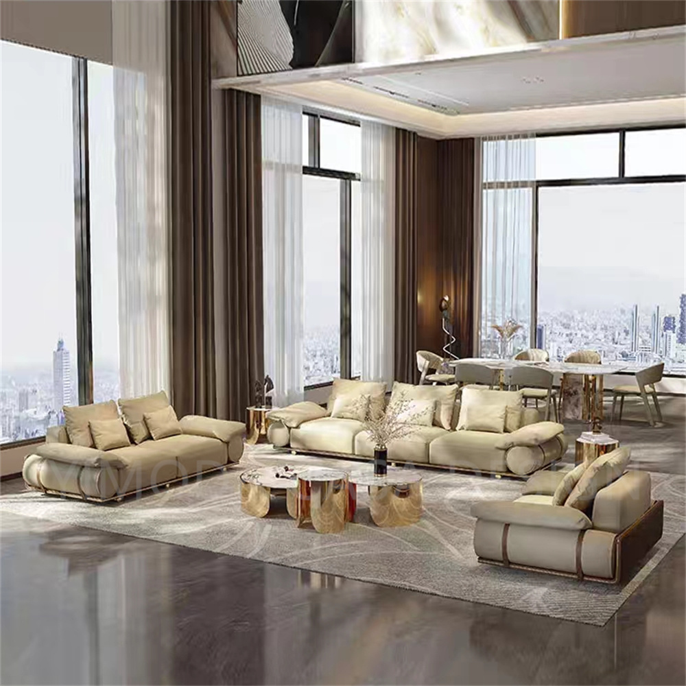 Luxury Living Room Furniture 1123 Orange leather Sofas With Living Room Orange white contrast color Accent chair Sofa Set Furniture