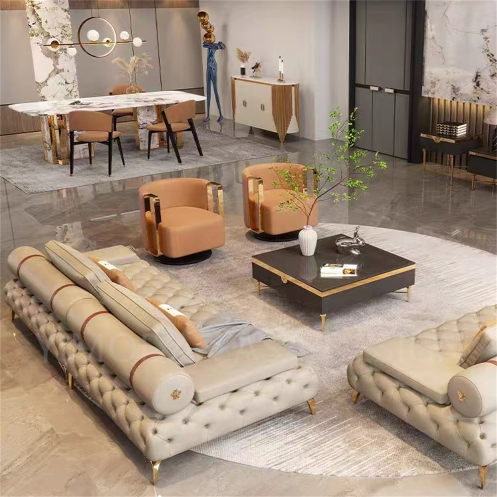 Luxury villa apartment Furniture white leather Chesterfield 1123 seater Sofa Modern Nordic High Quality Luxury Sofa Set