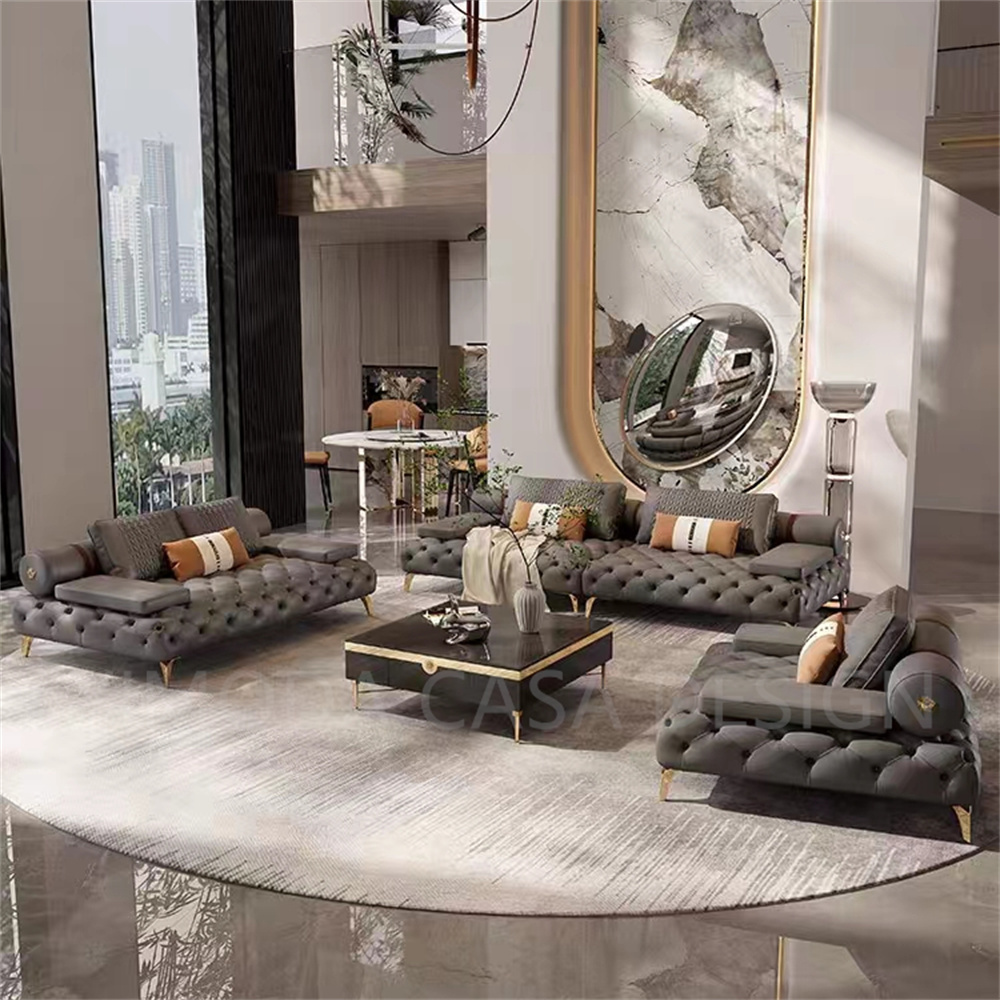 Luxury villa apartment Furniture white leather Chesterfield 1123 seater Sofa Modern Nordic High Quality Luxury Sofa Set