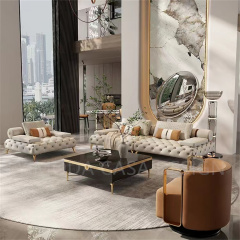 Luxury villa apartment Furniture white leather Chesterfield 1123 seater Sofa Modern Nordic High Quality Luxury Sofa Set