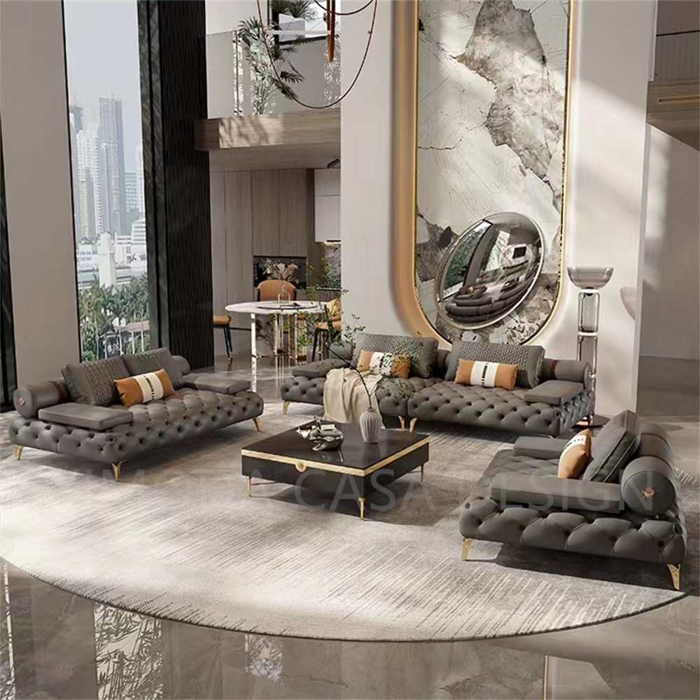 Luxury villa apartment Furniture white leather Chesterfield 1123 seater Sofa Modern Nordic High Quality Luxury Sofa Set