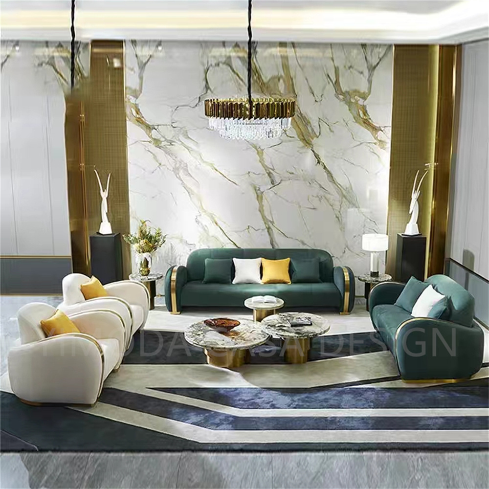Italian Style Modern Villa white Leather Handcrafted couch Luxury Living Room Furniture with white Upholstered Sofa