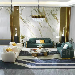 Italian Style Modern Villa white Leather Handcrafted couch Luxury Living Room Furniture with white Upholstered Sofa