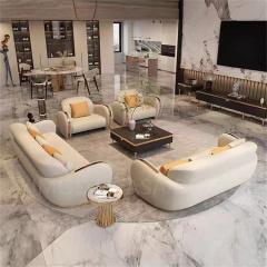 Italian Style Modern Villa white Leather Handcrafted couch Luxury Living Room Furniture with white Upholstered Sofa