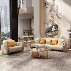 Italian Style Modern Villa white Leather Handcrafted couch Luxury Living Room Furniture with white Upholstered Sofa