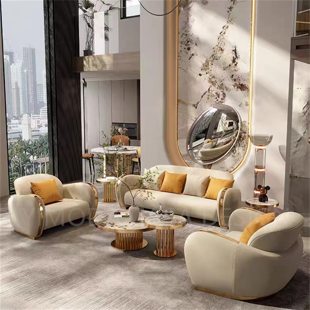 Italian Style Modern Villa white Leather Handcrafted couch Luxury Living Room Furniture with white Upholstered Sofa