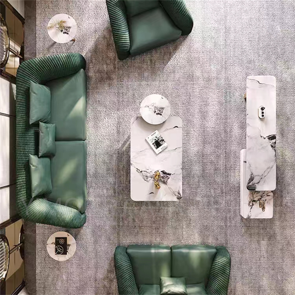 Luxury Italian Furniture Green Leather Sofa Set Combination Couch Sofa Living Room Apartment Hotel Sofa Set Furniture
