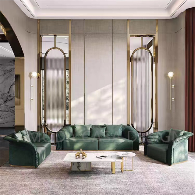 Luxury Italian Furniture Green Leather Sofa Set Combination Couch Sofa Living Room Apartment Hotel Sofa Set Furniture