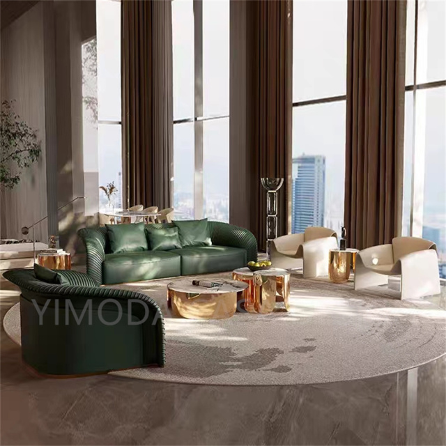Luxury Italian Furniture Green Leather Sofa Set Combination Couch Sofa Living Room Apartment Hotel Sofa Set Furniture