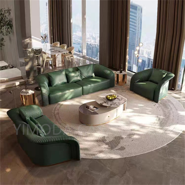 Luxury Italian Furniture Green Leather Sofa Set Combination Couch Sofa Living Room Apartment Hotel Sofa Set Furniture
