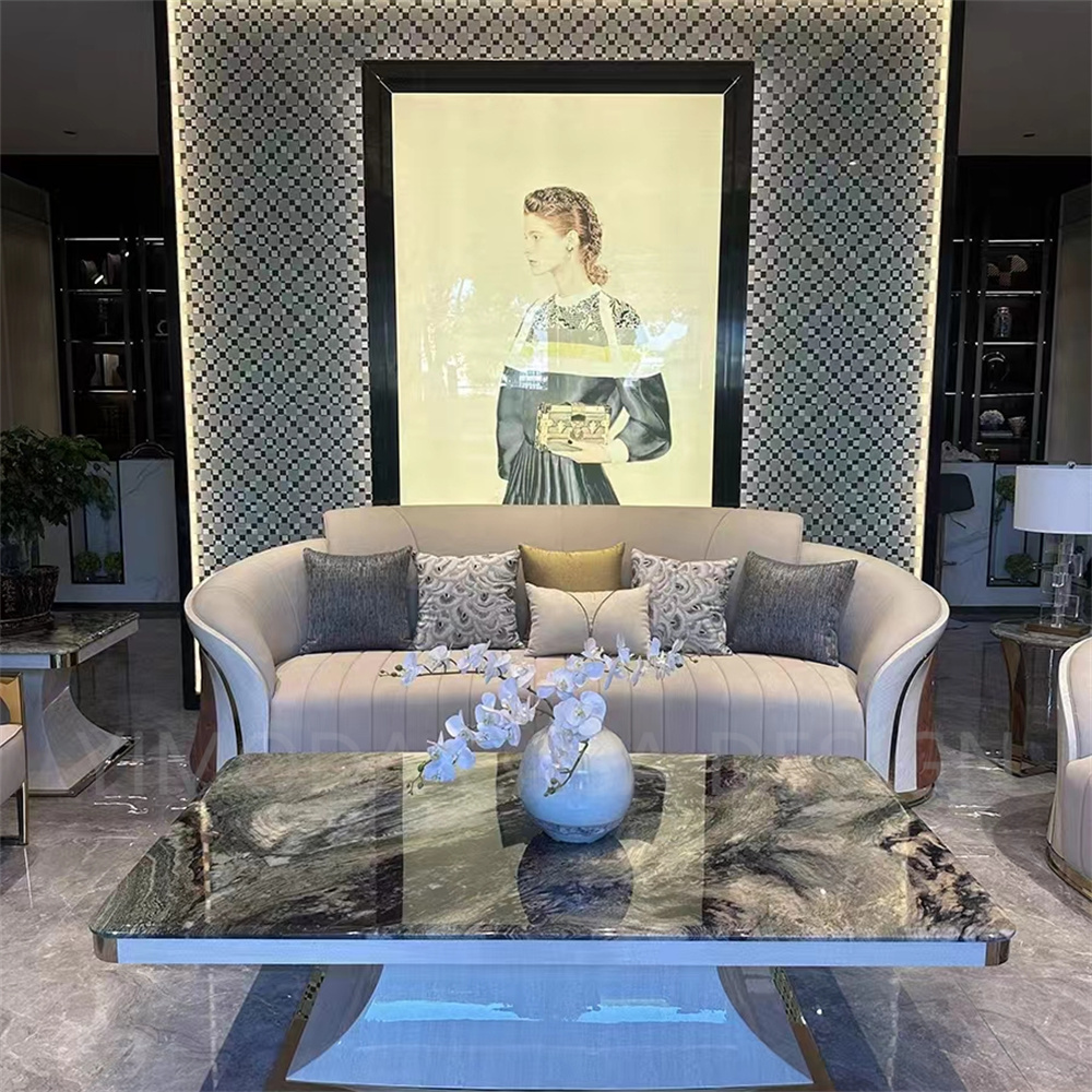 Villa hotel High Quality Modern Contemporary 1+2+3 Luxury Sofa Set Sectional Genuine Leather Curved Sofa