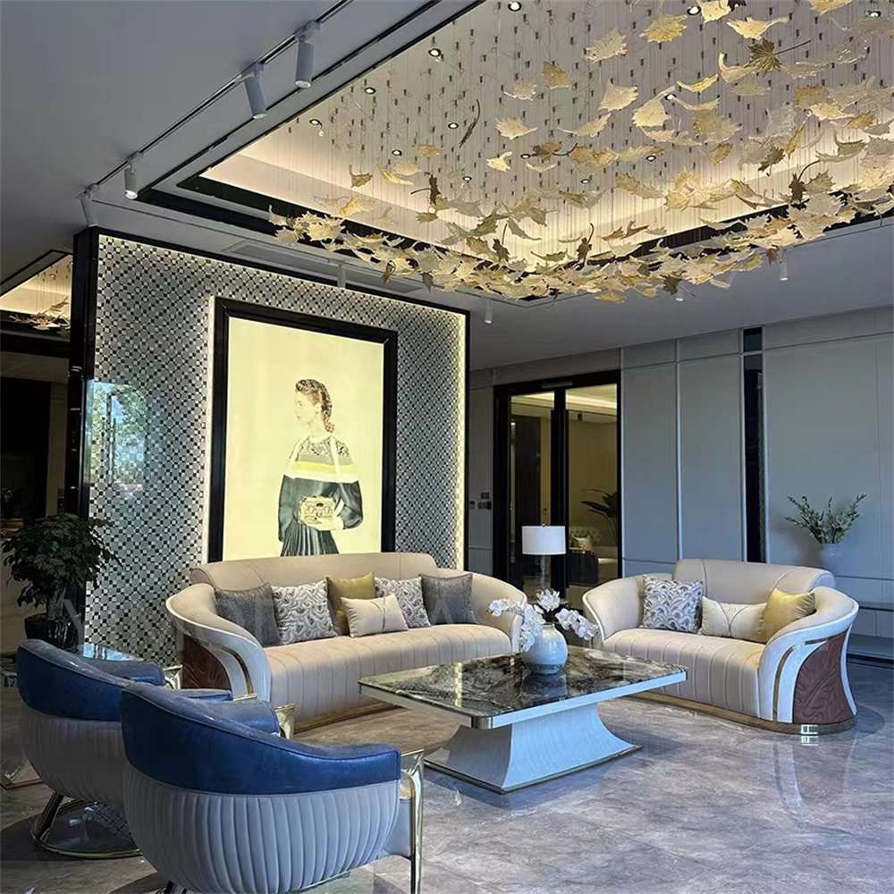 Villa hotel High Quality Modern Contemporary 1+2+3 Luxury Sofa Set Sectional Genuine Leather Curved Sofa