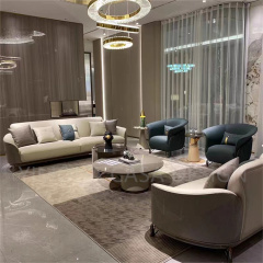 Modern Beige Leather 1-2-3 Seater Sofa Sofa Luxury Designer Hotel Living Room Furniture Beige Leather Straight Sofa Set