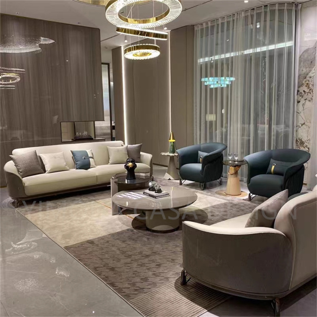 Modern Beige Leather 1-2-3 Seater Sofa Sofa Luxury Designer Hotel Living Room Furniture Beige Leather Straight Sofa Set