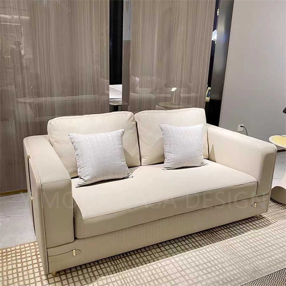 Italian Luxury 1+2+3 Combination Sofa Set Beige Leather with Purple fabric Accent Chair Living Room Lounge For Villa Apartment Home Furniture