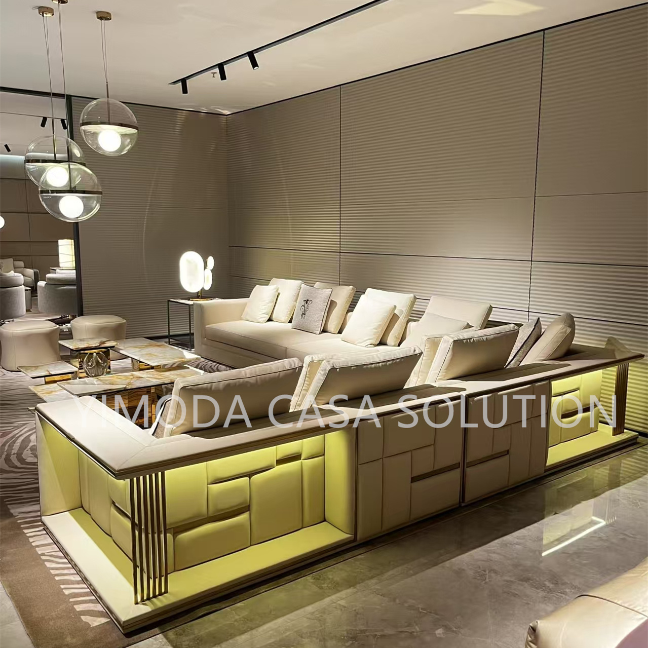 Luxury Modern White Leather Sofa, Elegant led sofa Style White Upholstery L shaped sectional sofa Living Room Furniture