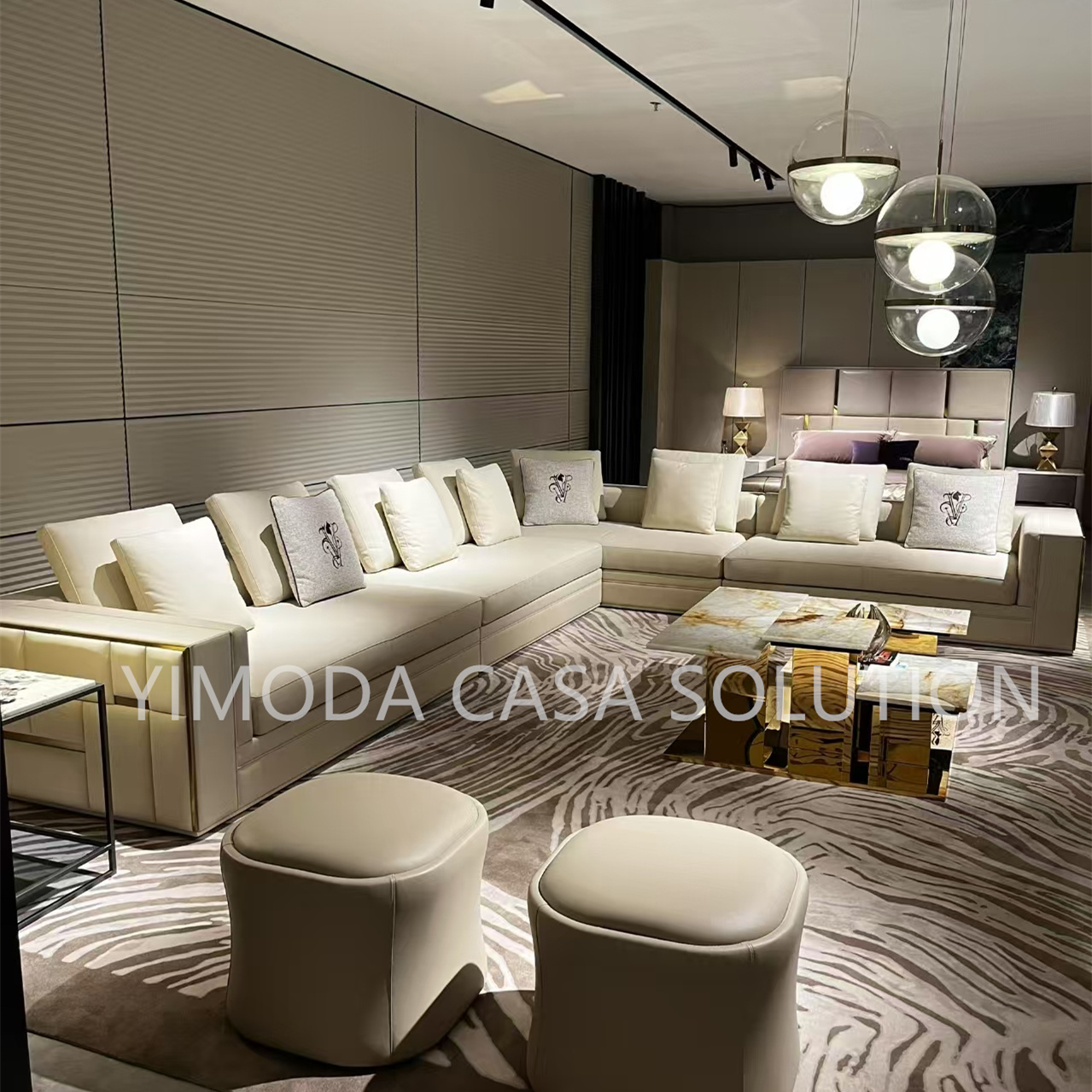 Luxury Modern White Leather Sofa, Elegant led sofa Style White Upholstery L shaped sectional sofa Living Room Furniture