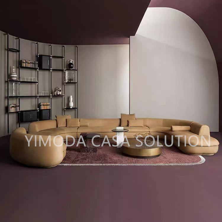 High Quality Comfort Sofa Villa Living Room Sofa Modular Curved shaped yellow Couch Modern Luxury New Design L Shape curved arc Sectional Sofa